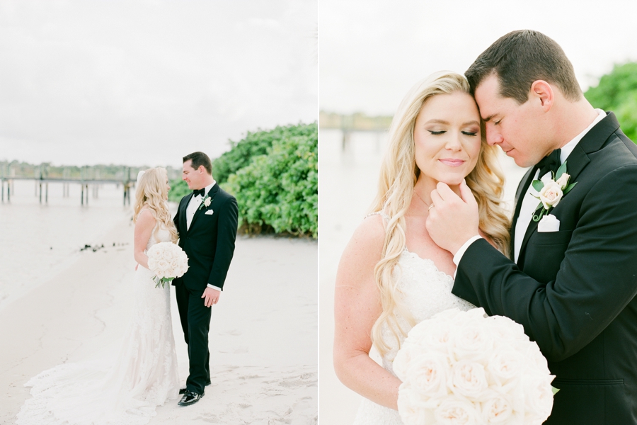 bride and groom at beach