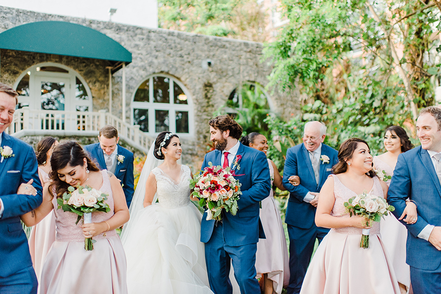 blue and pink bridal party