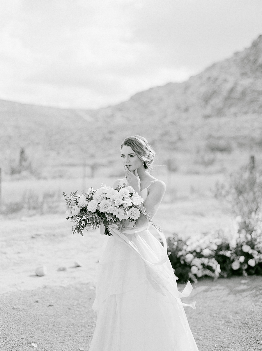 Black and white image of bride 