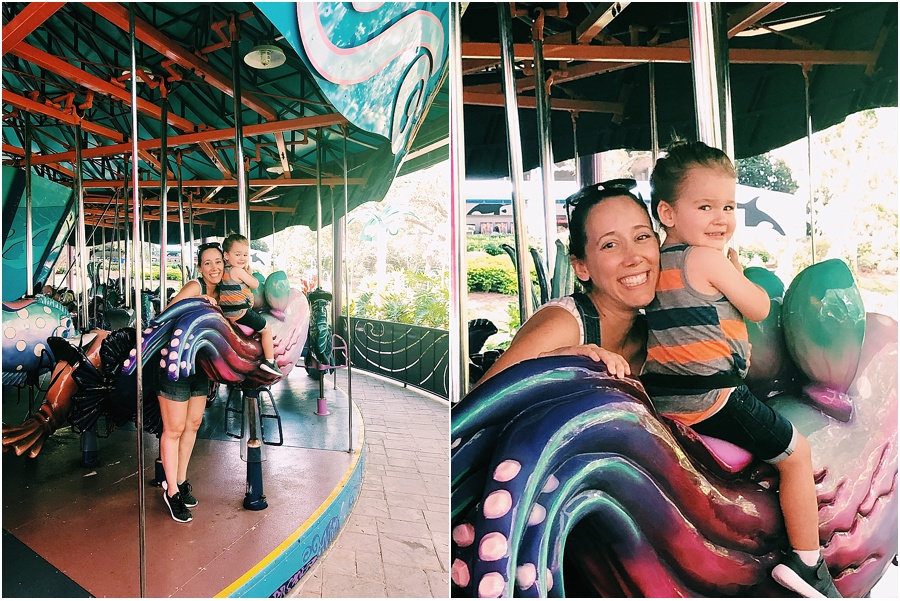 Mom and son at merry go round